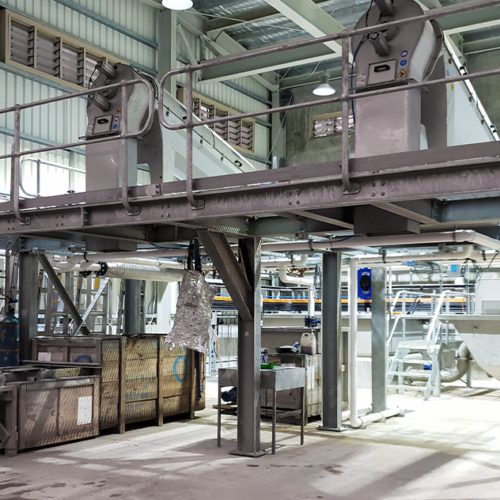 Screw presses being  used for dewatering DAF sludge and waste activated sludge at a poultry processing plant in Fiji
